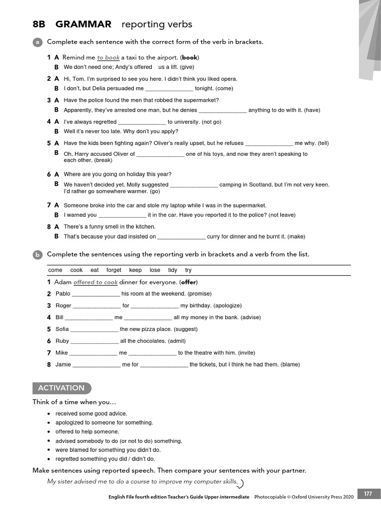 Reporting Verbs Practice Exercises | PDF