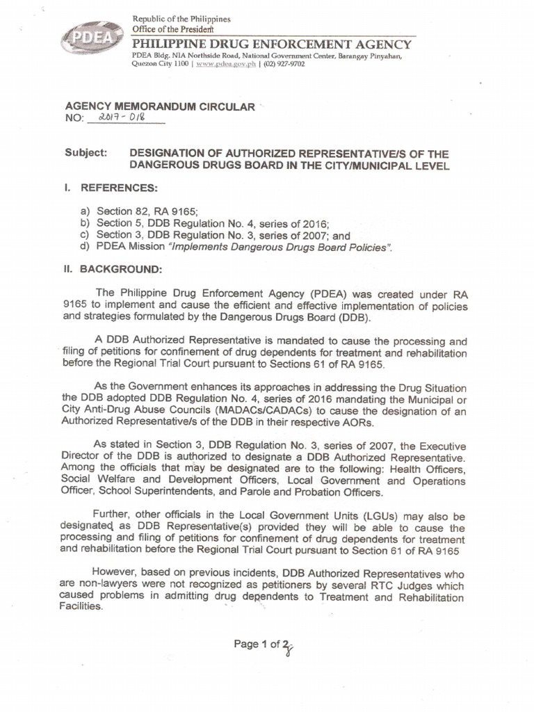 PDEA Circular Authorized Reps | PDF