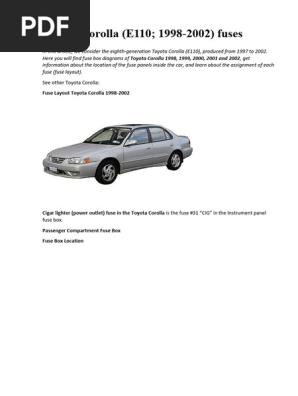 Toyota Corolla 1998-2002 Fuse Diagrams | PDF | Motor Vehicle