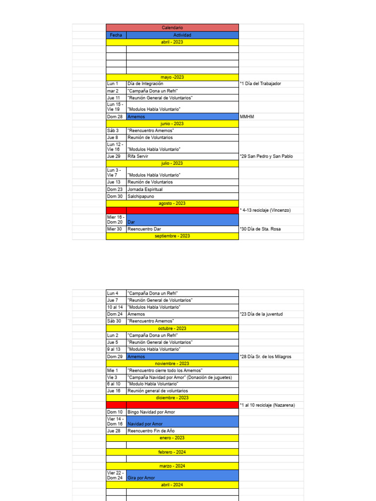 Calendario de Actividades Ulima | PDF | Fiestas cristianas y días ...