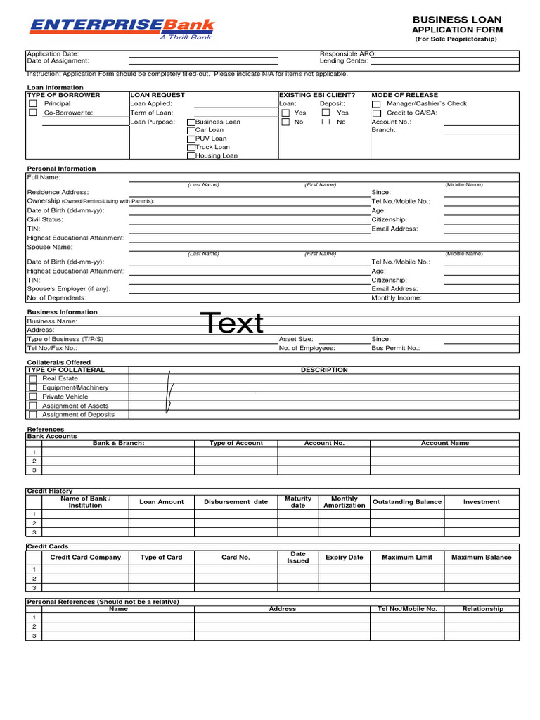 Application Form Sole Proprietor Edited Download Free PDF Loans