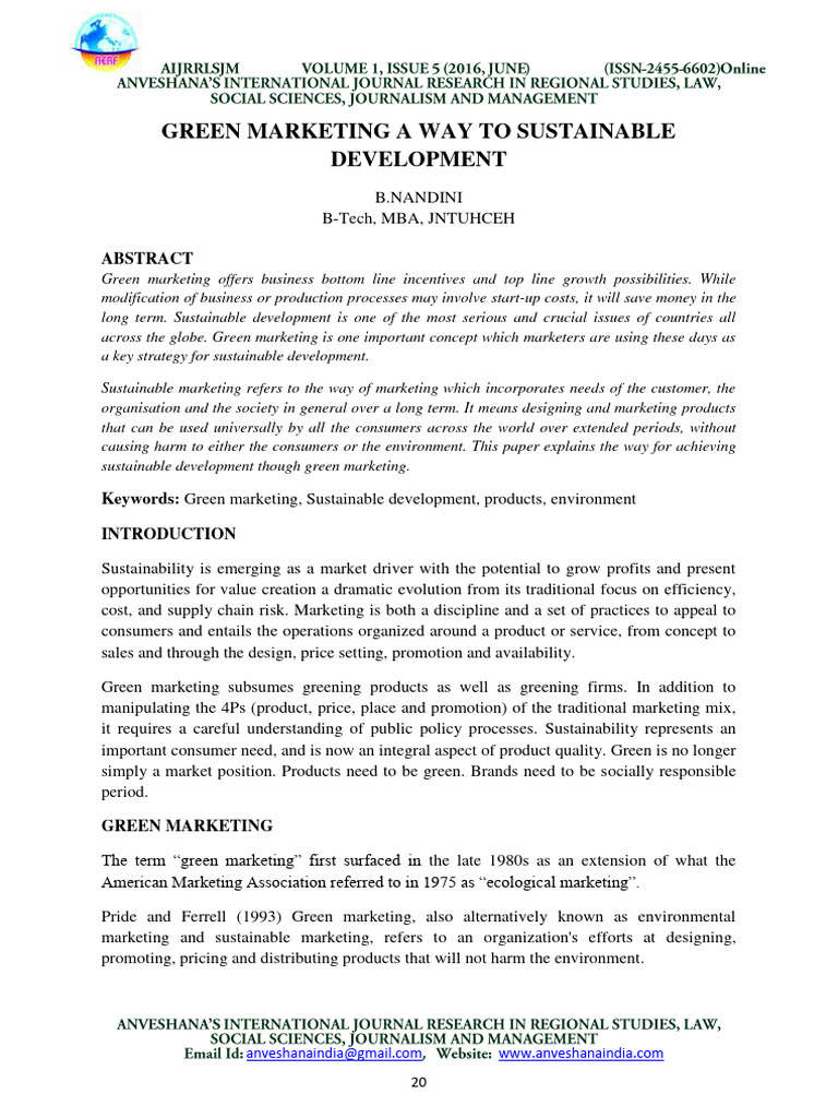 Green Marketing A Way To Sustainable Development 1 | PDF | Marketing ...