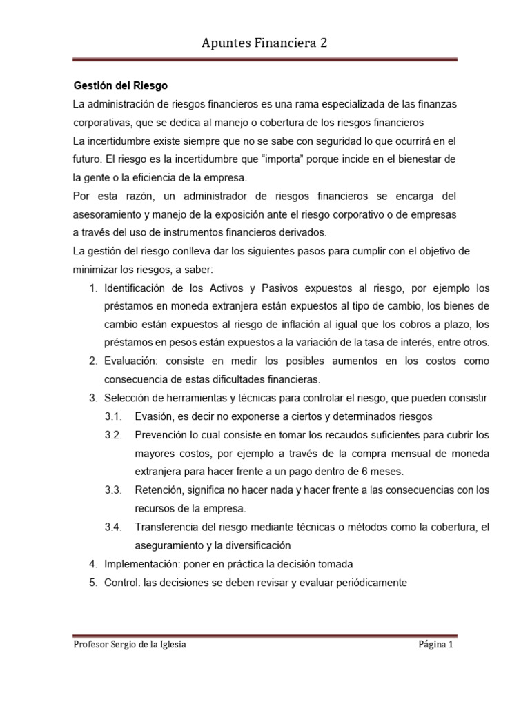 Gestión de Riesgos Financieros y Derivados | PDF | Opción (Finanzas ...
