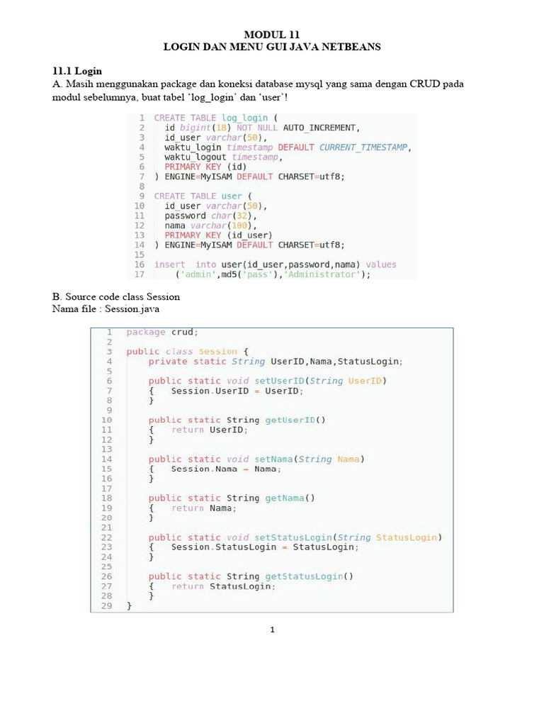 Modul 11login dan menu gui java netbeans pdf