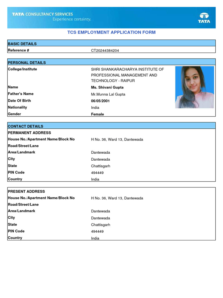 TCS Employment Application Form | PDF | Government | Crimes