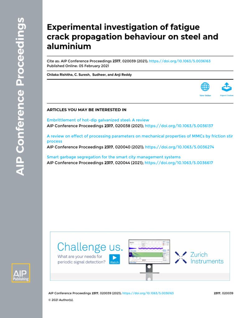 Fatigue Crack Propagation in Steel & Aluminium | PDF | Fatigue ...