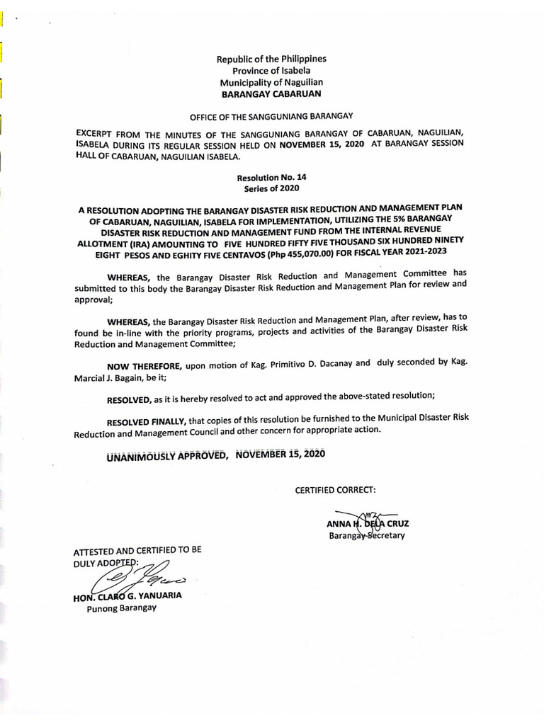 RESO On Adopting The BDRRM | PDF