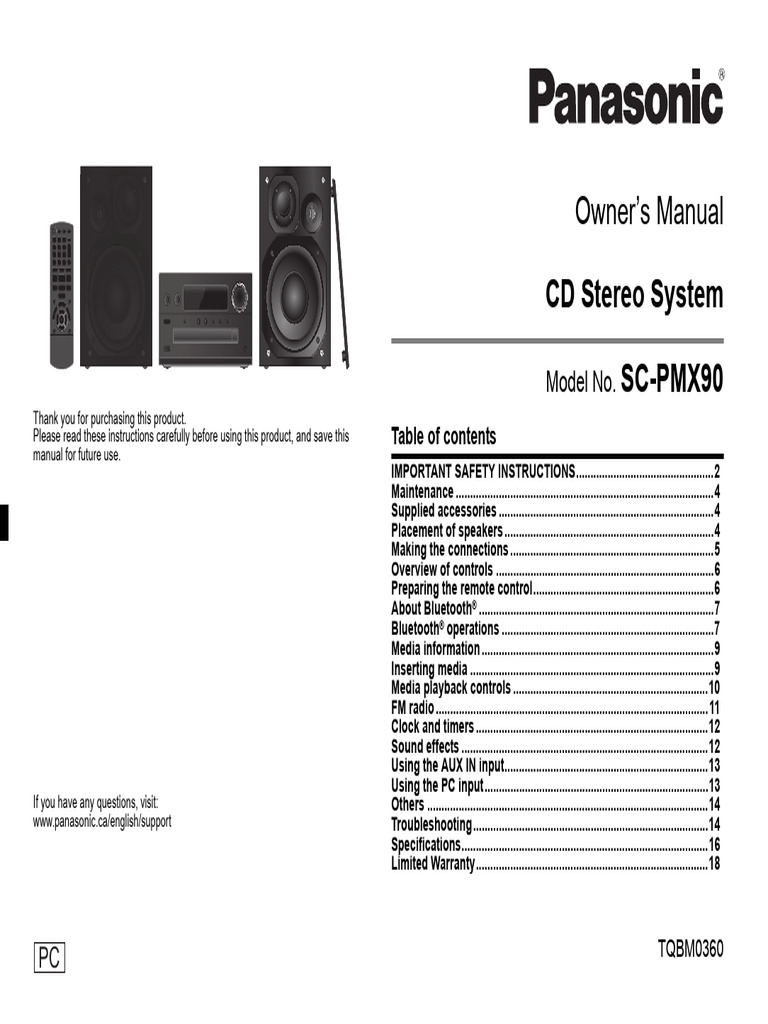 Panasonic SA-PMX70 & SA-PMX90 User Manual | PDF | Bluetooth