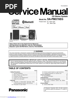 Panasonic SA-PMX70EG Service Manual | PDF | Electrostatic