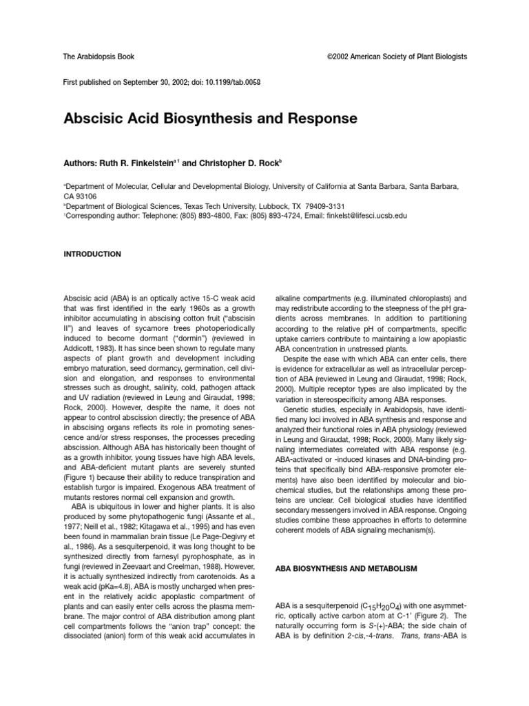 Abscisic Acid in Plant Growth | PDF | Carotenoid | Arabidopsis Thaliana
