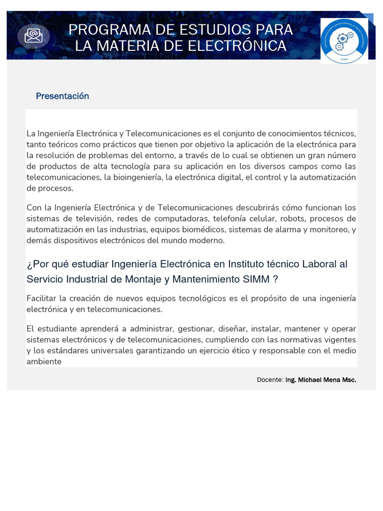 Programa de Estudios en Electrónica SIMM | PDF | Electrónica ...