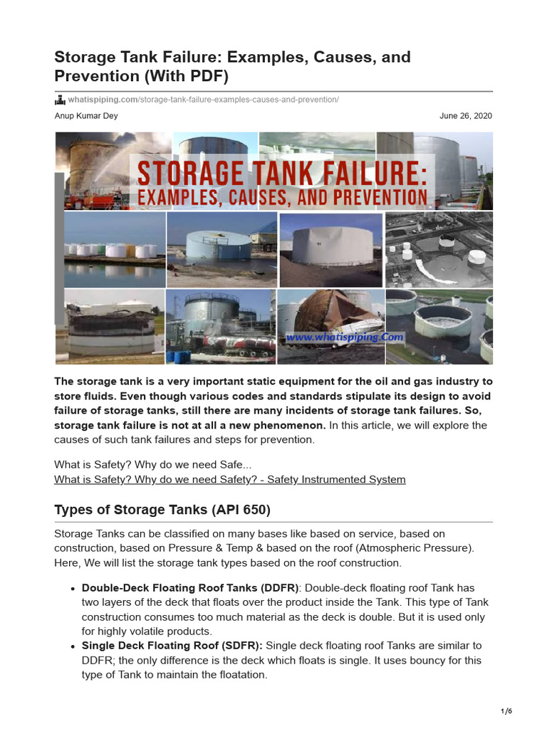 Storage Tank Failure Examples Causes and Prevention With PDF Download