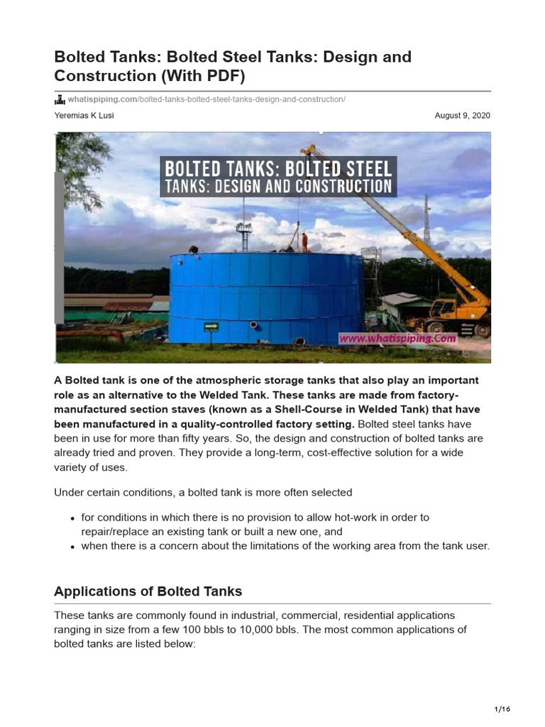 Bolted Tanks Bolted Steel Tanks Design and Construction With PDF | PDF ...