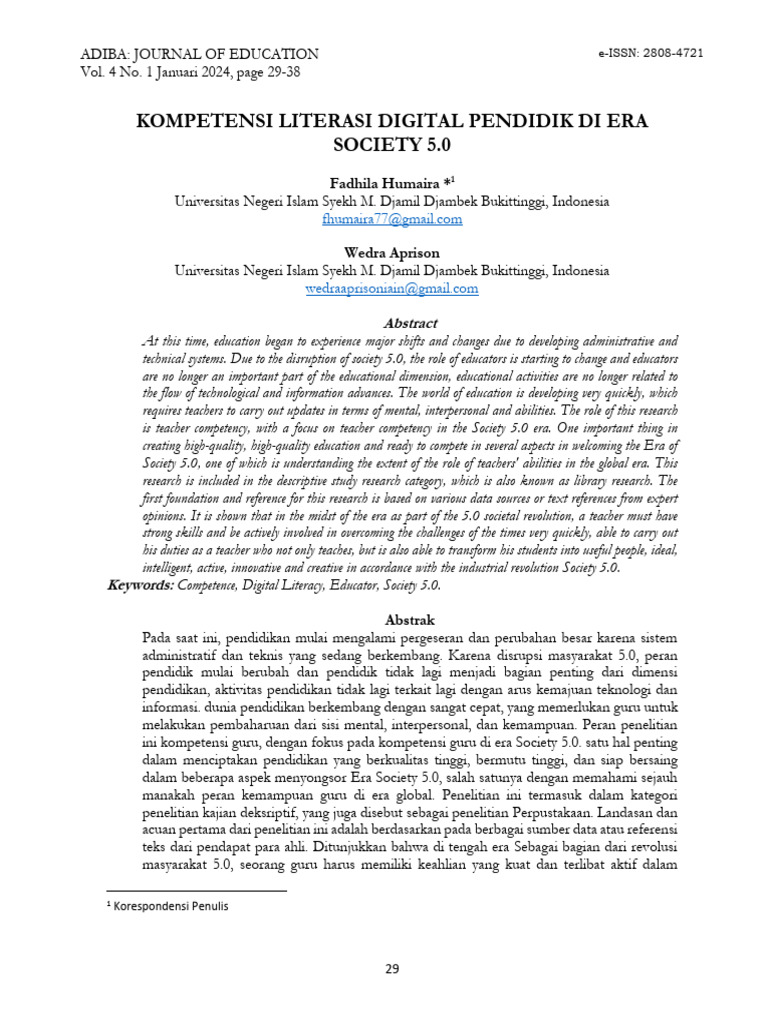 Kompetensi Literasi Digital Pendidik Di Era Society 5 Pdf