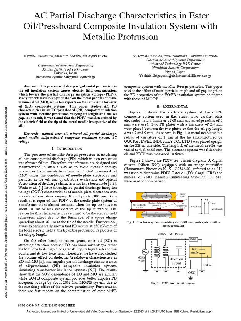AC PD Characteristics in Ester Oil Insulation | PDF | Insulator ...