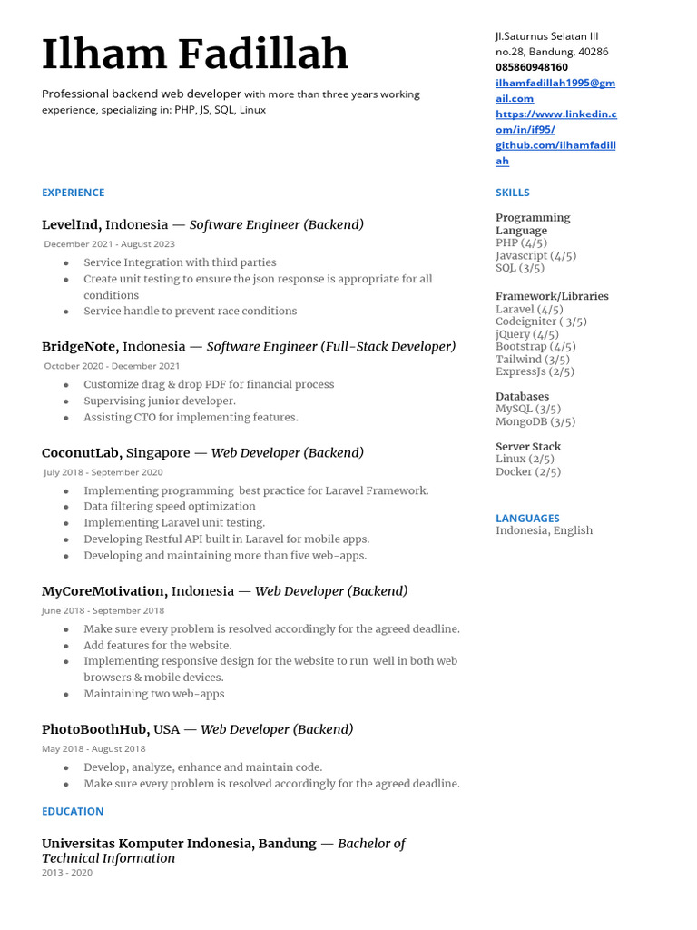 CV & Portfolio Project Ilham Fadillah | PDF | Web Application | Unit ...