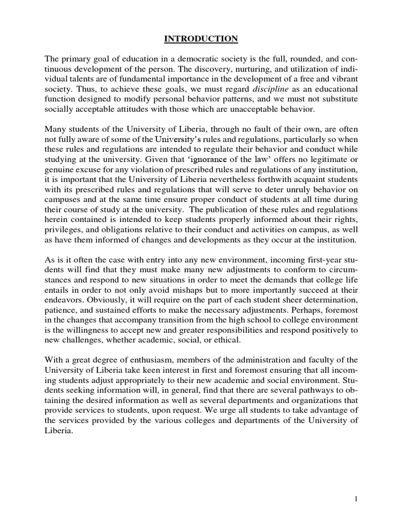 University of Liberia Student Handbook | PDF | Bachelor's Degree