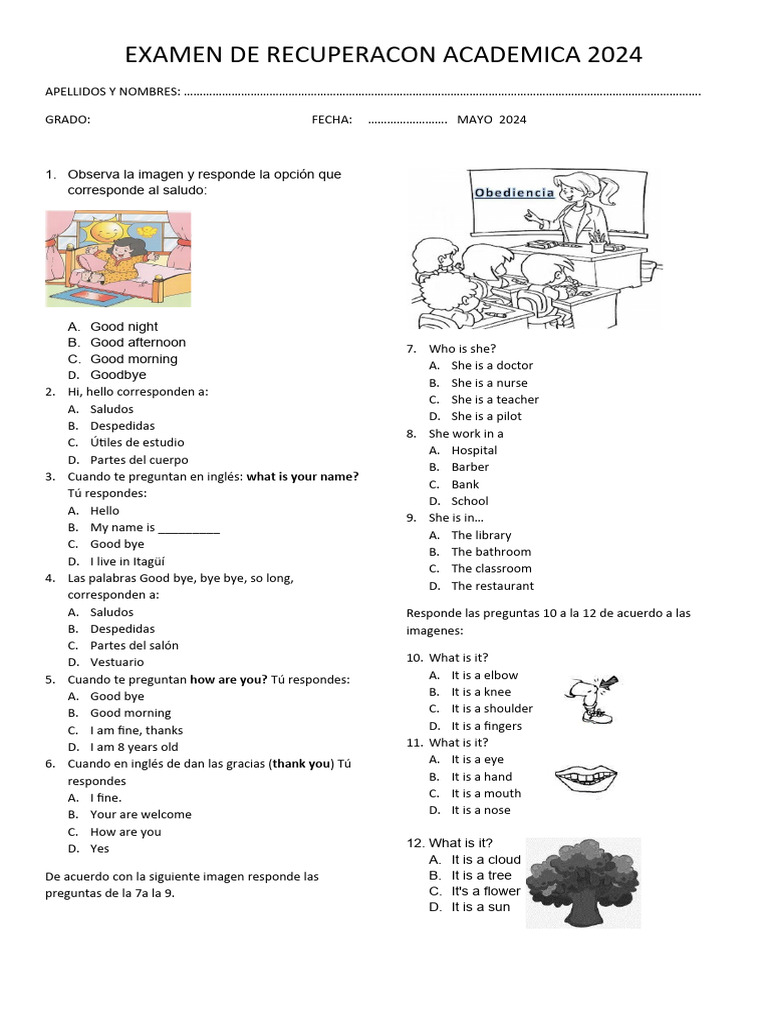 Examen de Ingles | PDF