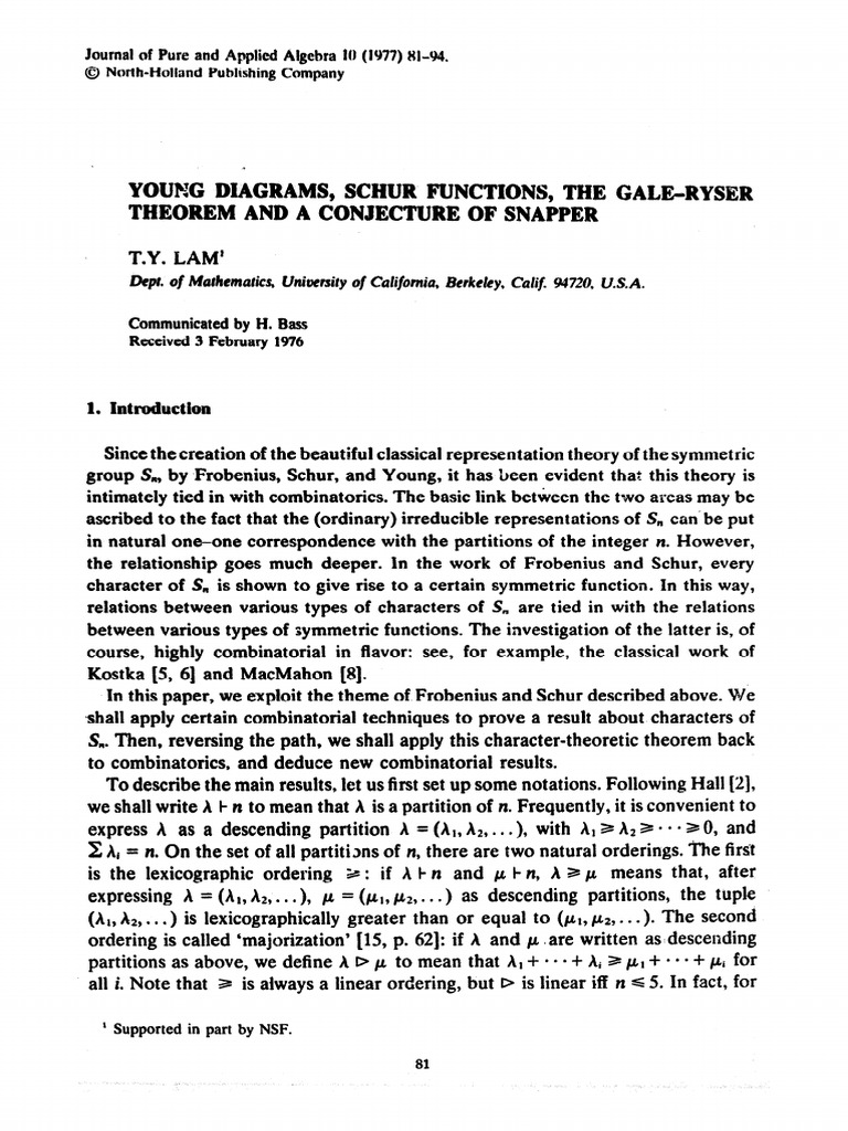 Young Diagrams and Schur Functions Analysis | PDF | Combinatorics ...