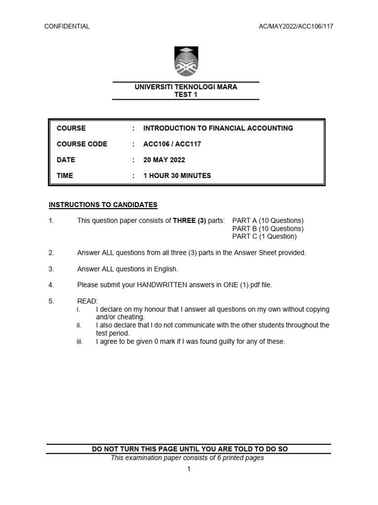 ACC106/117 Financial Accounting Exam | PDF | Debits And Credits | Money