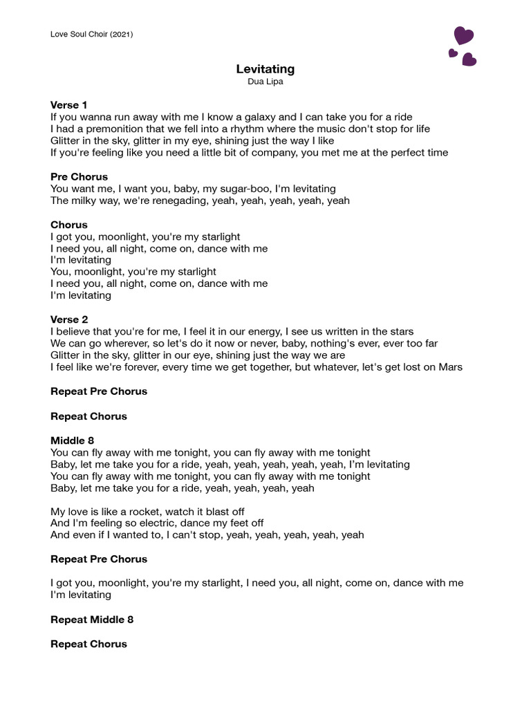 Levitating LSC Lyrics PDF