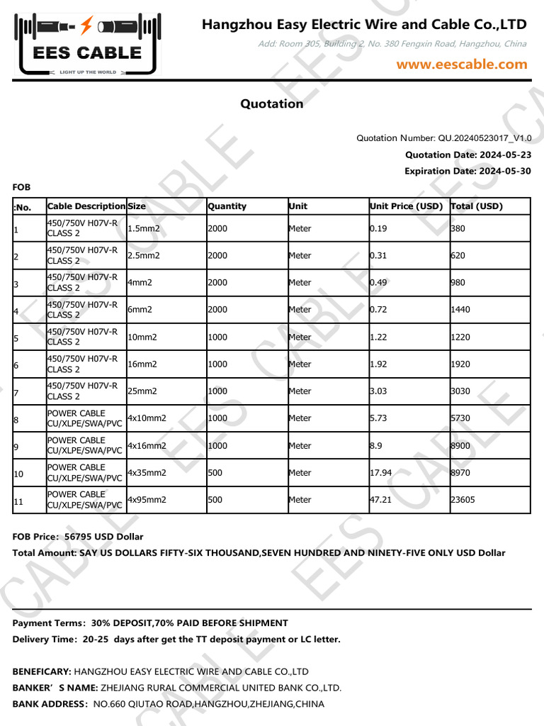 EES Cable Quotation 2024 Summary | PDF | Electromagnetism | Electrical ...