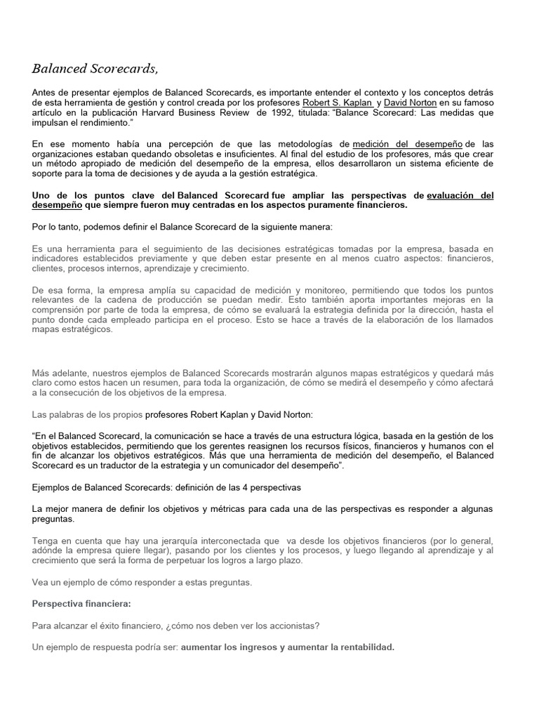 Balanced Scorecards Pdf Economias Business