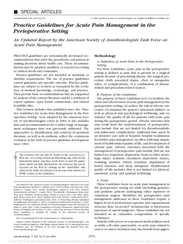 Practice Guidelines For Acute Pain Management in The Perioperative ...