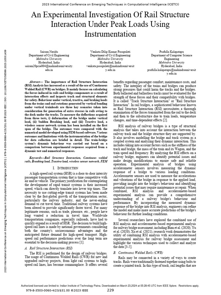 An Experimental Investigation Of Rail Structure Interaction Under Peak