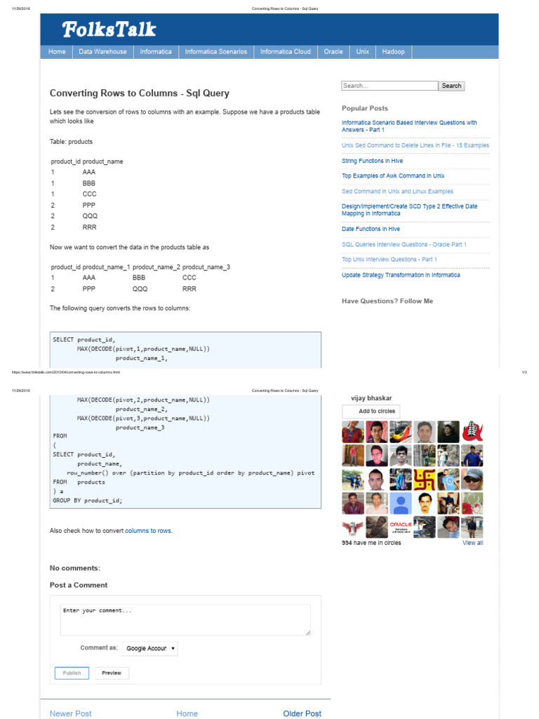 Converting Rows To Columns - SQL Query | PDF | Sql | Software