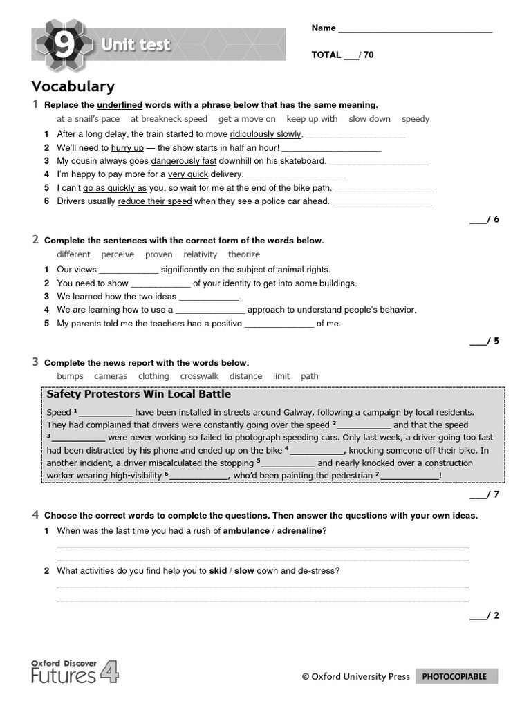 Vocabulary and Grammar Unit Test | PDF | Speed Reading | Cognitive Science