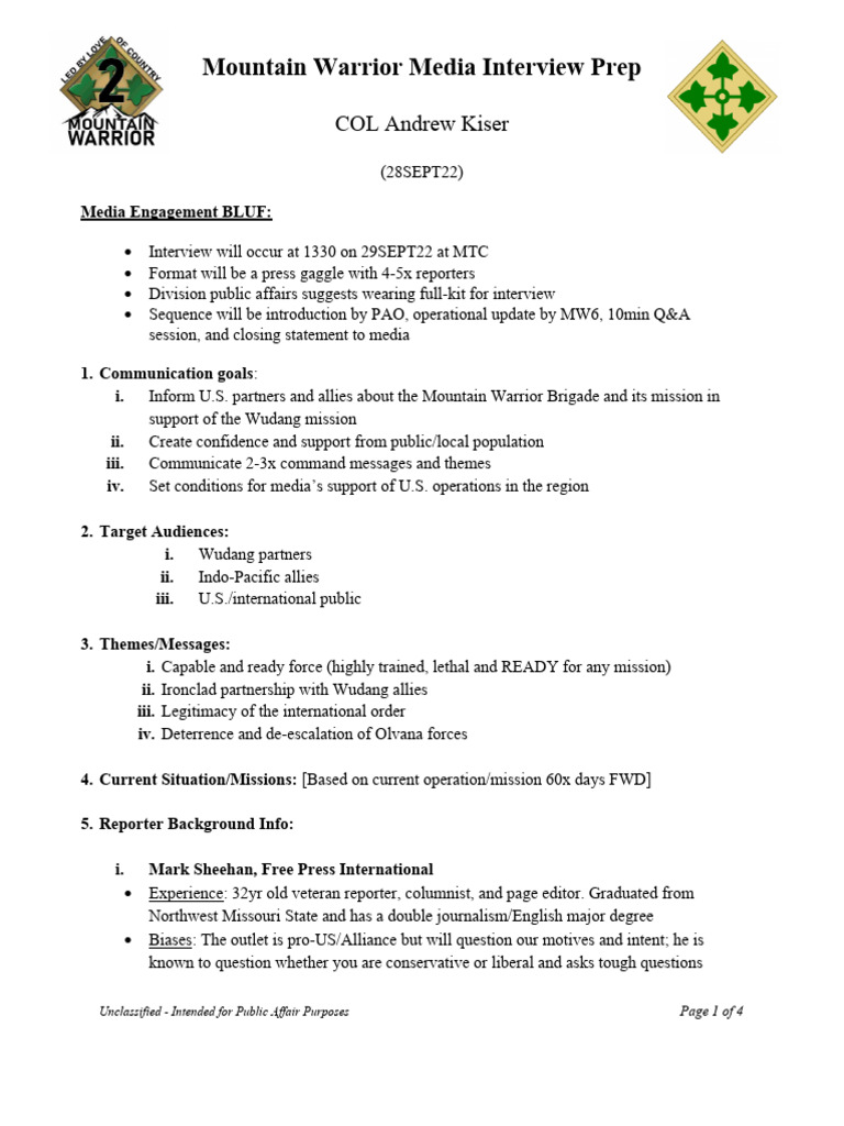 Media Engagment Prep (2SBCT - 4ID) | PDF | News | International Relations