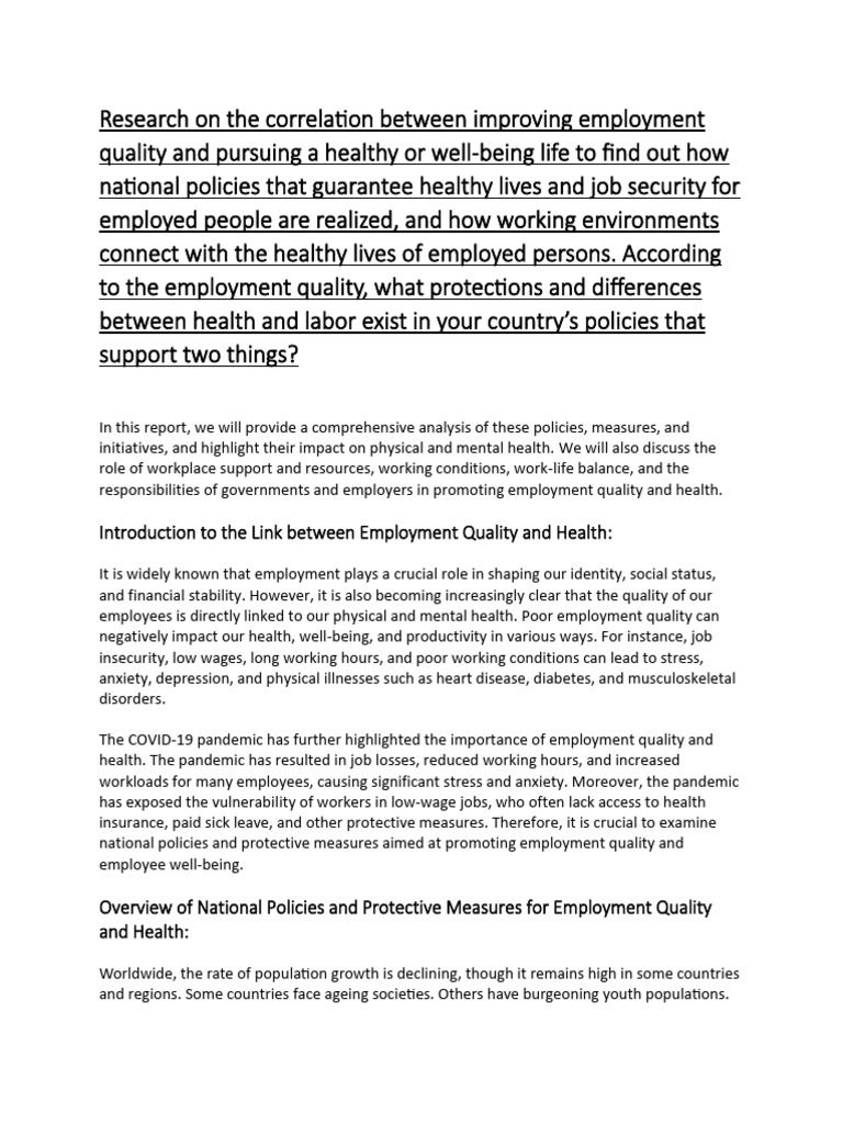 Employment Quality and Health Policies Analysis | PDF | Employment ...