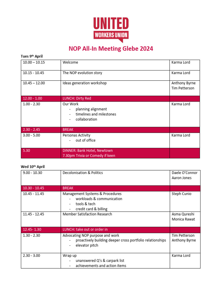 NOP Team Engagement Agenda | PDF
