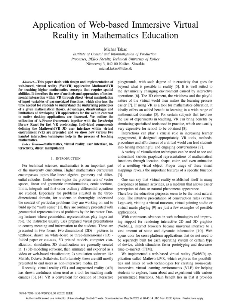 Application of Web-Based Immersive Virtual Reality in Mathematics ...