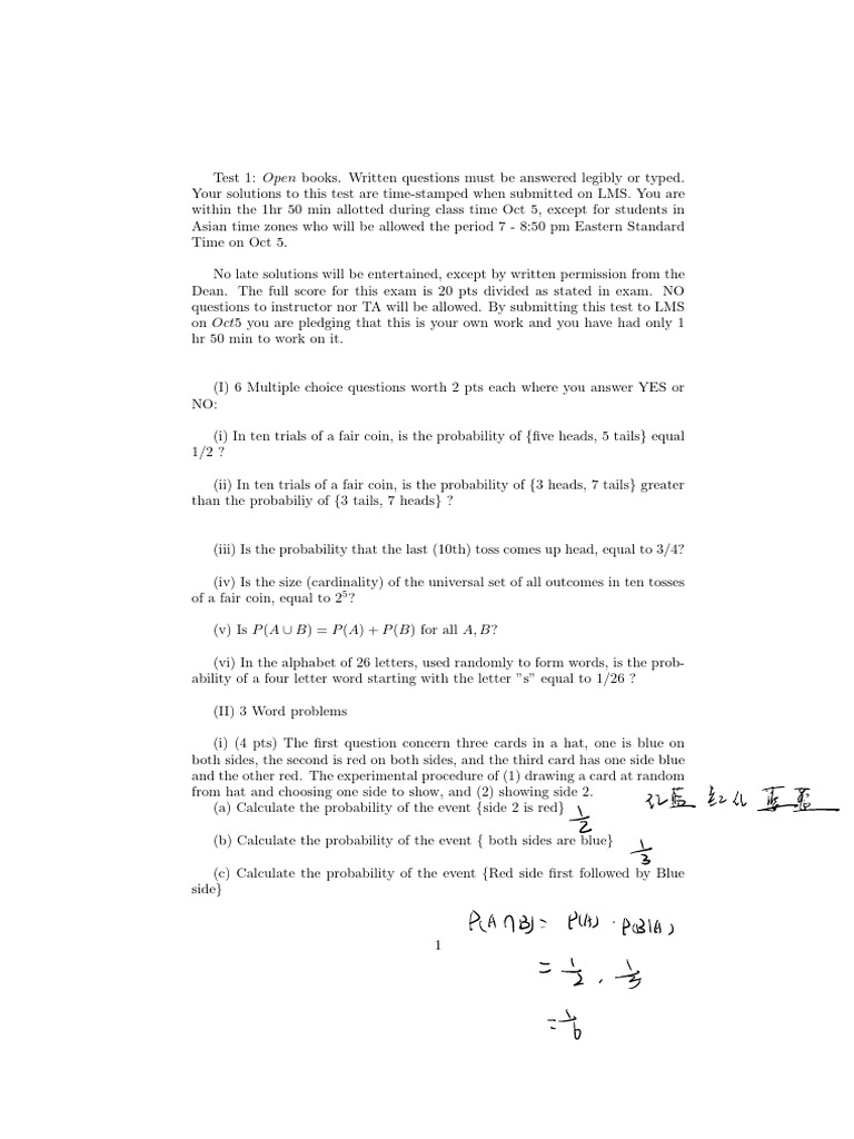 Probability Exam Instructions and Questions | PDF | Probability ...