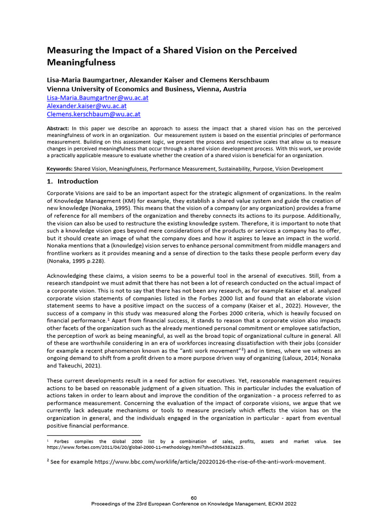 Impact of Shared Vision on Work Meaningfulness | PDF | Information | Goal