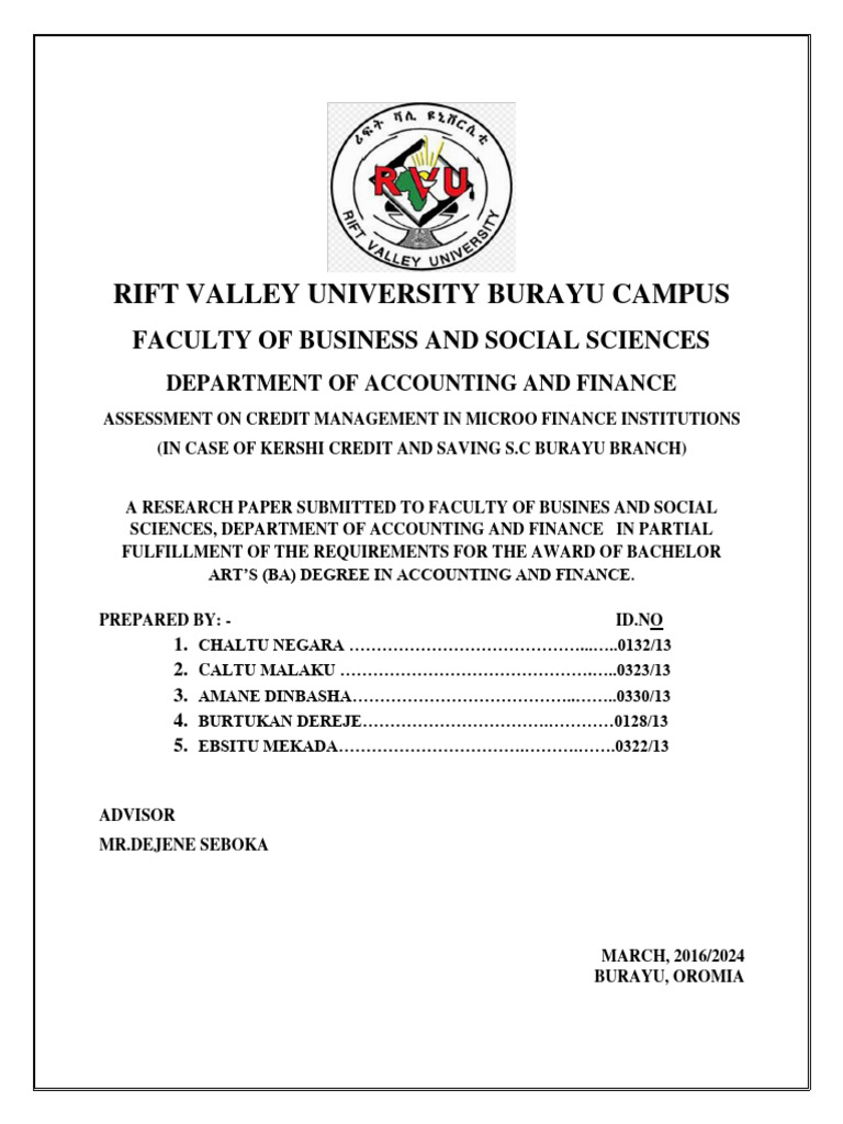 1st Draft Research For Chaltu's Memebers | PDF | Loans | Microfinance