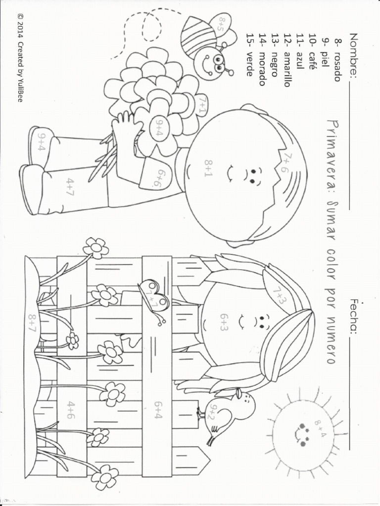 1st grade spring color by number pdf