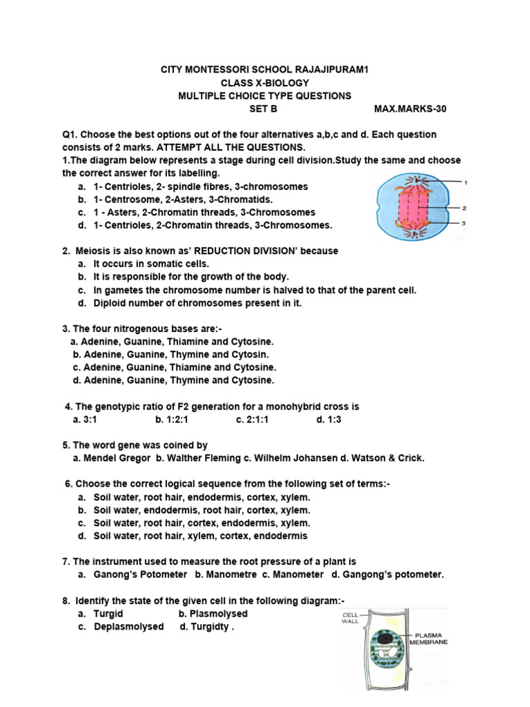 Class 10 Biology MCQs (1) | PDF | Photosynthesis | Chloroplast