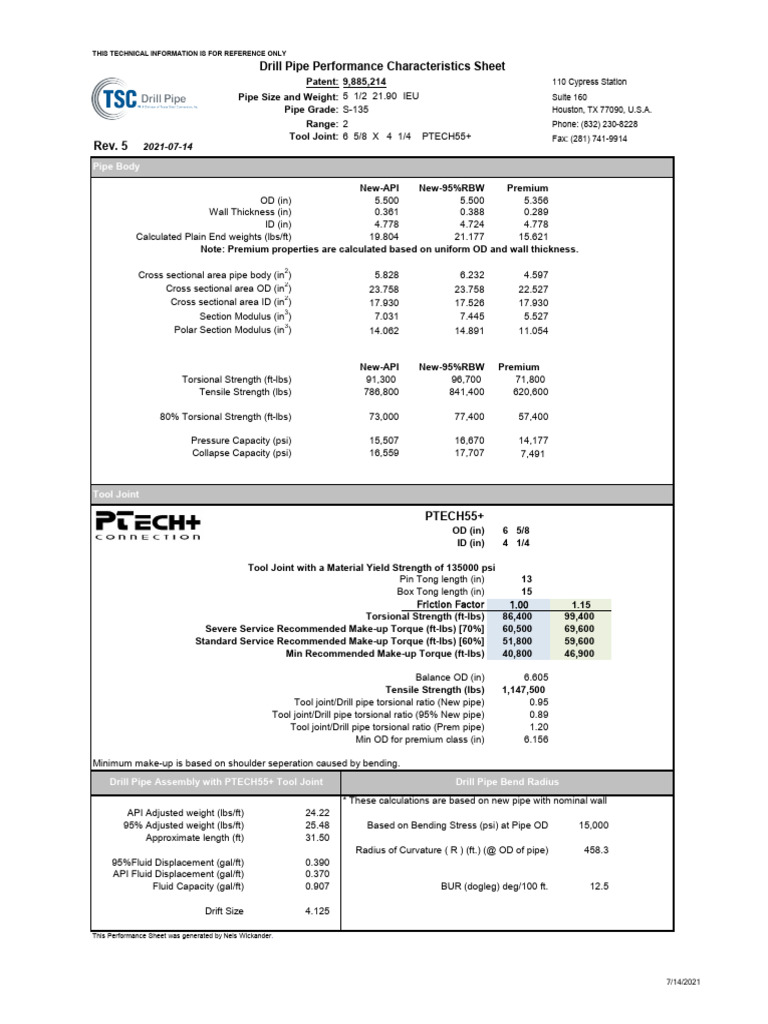 PS PTECH55 - 6.625 X 4.250 - 5.500 - 21.90 S135 RG2 Rev5 - TSC Drill ...