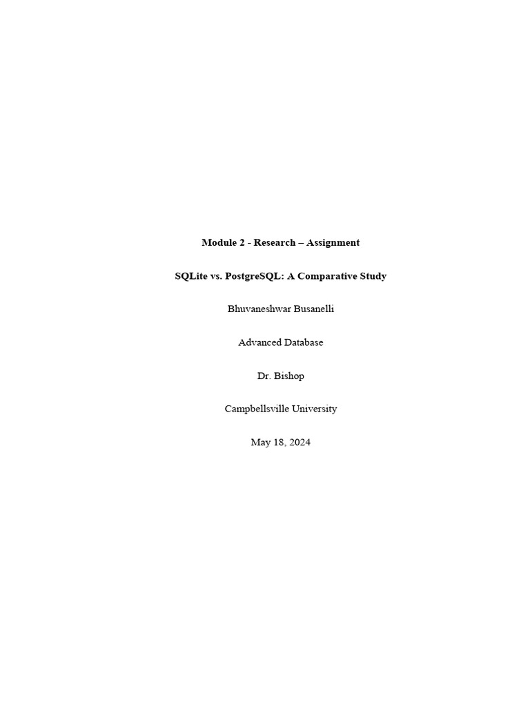 SQLite vs. PostgreSQL Comparison Study | PDF | Databases | Postgre Sql