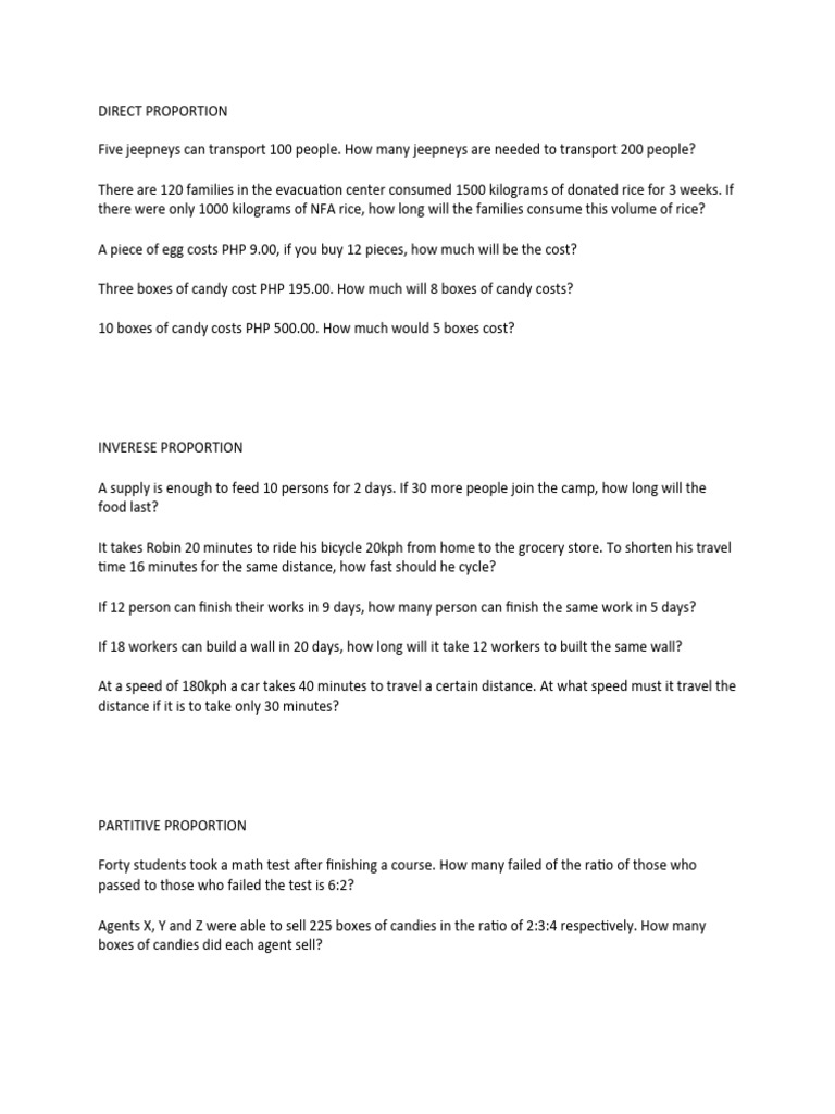 Proportional Relationships in Word Problems | PDF | Cooking, Food ...