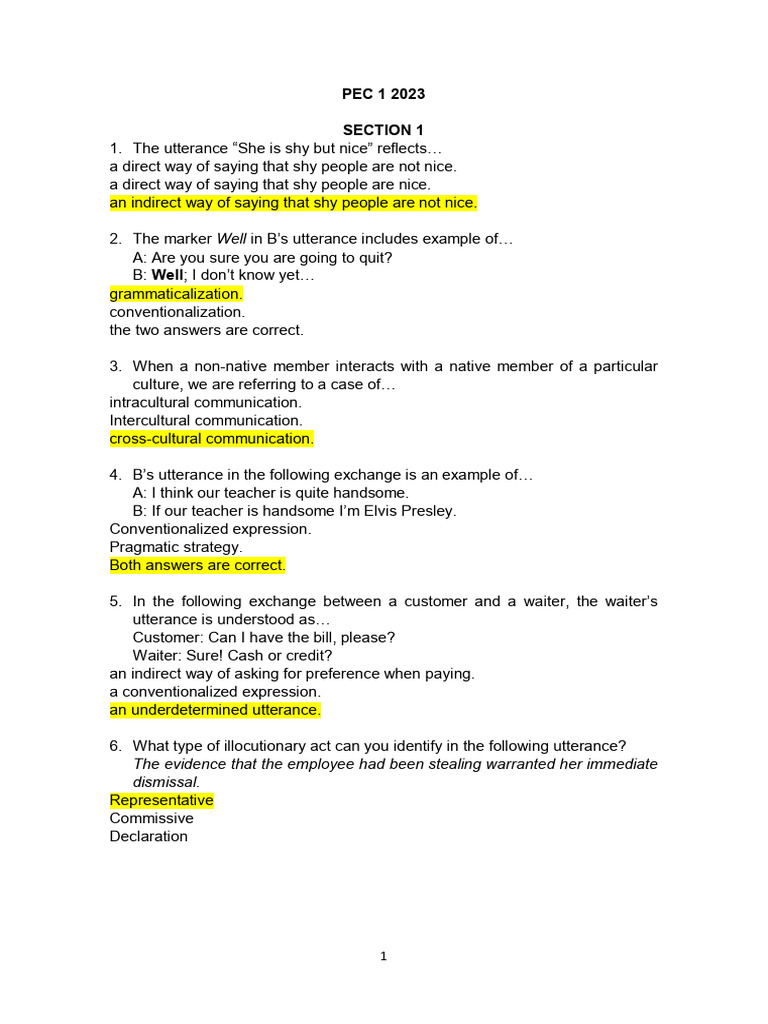 PEC 1 2023 Download Free PDF Interpretation (Philosophy) Linguistics