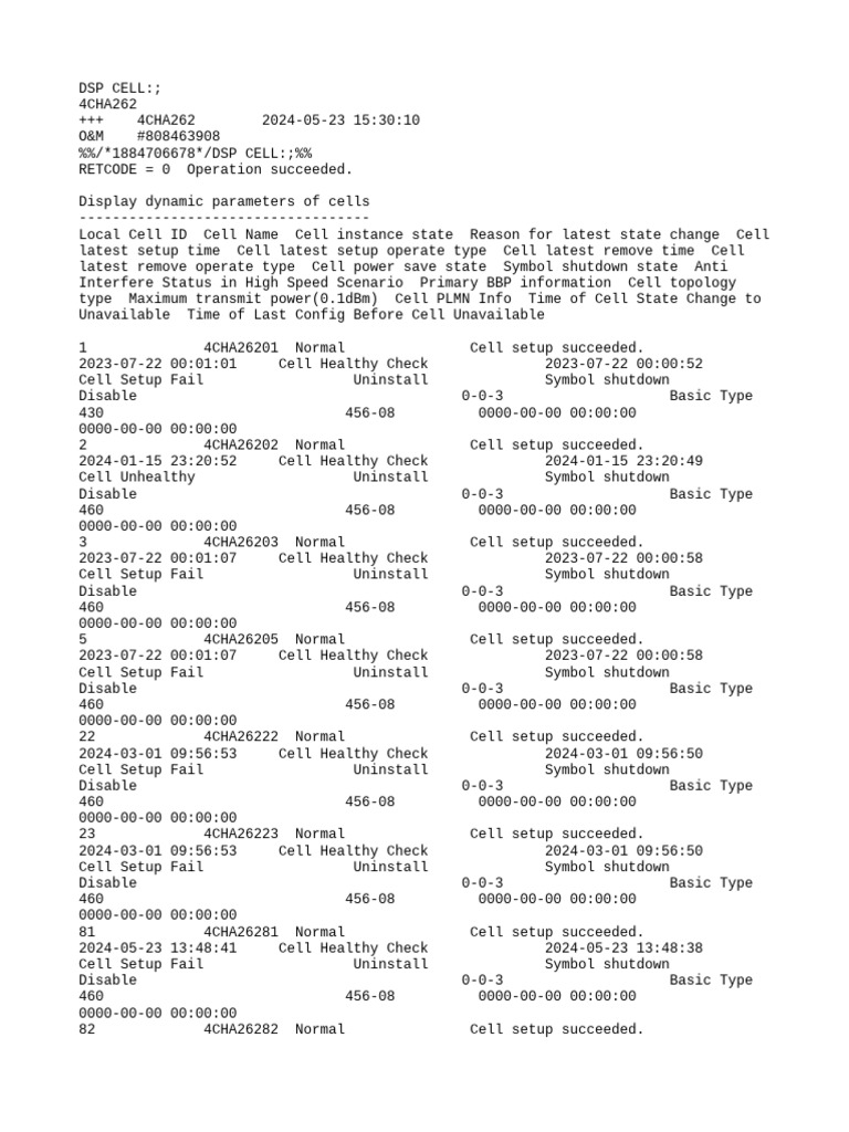 Cell Configuration Report | PDF | Switch | Electronic Engineering