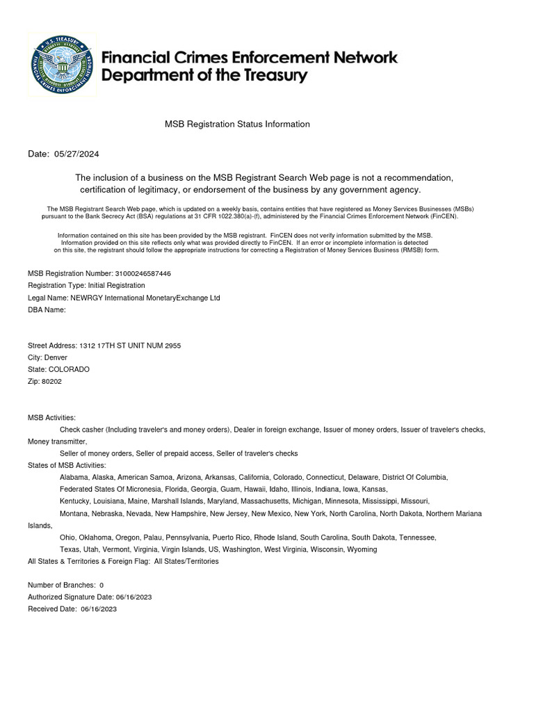 msb registration | Download Free PDF | U.S. State | The United States