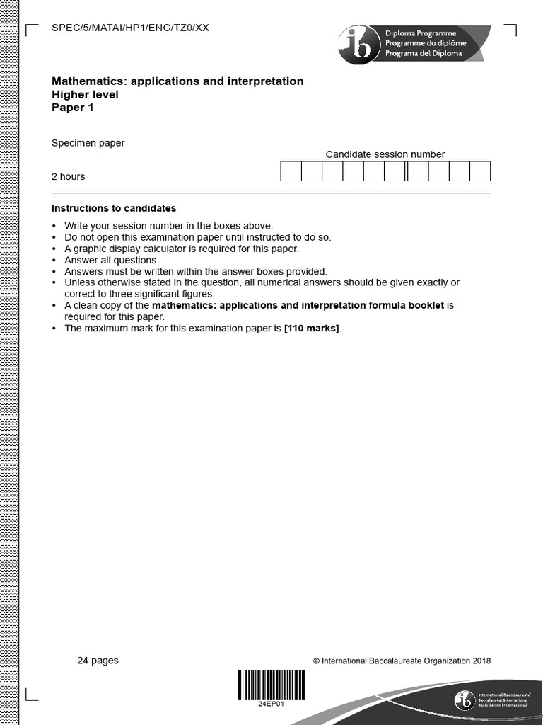 Mathematics - Applications and Interpretation Higher Level Paper 1 - SP ...