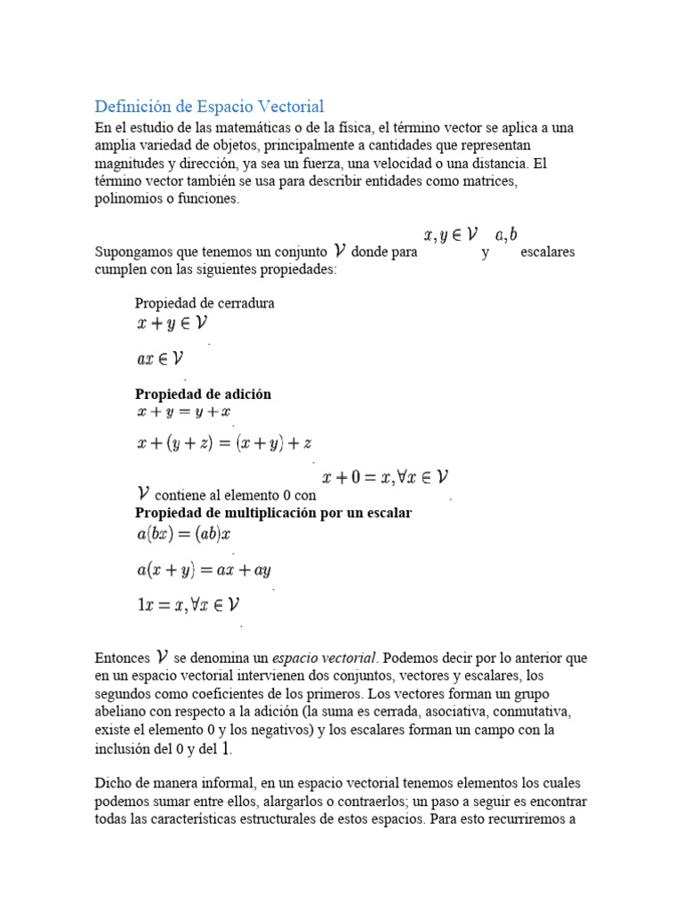 Definición De Espacio Vectorial Tema 1 2 Descargar Gratis Pdf