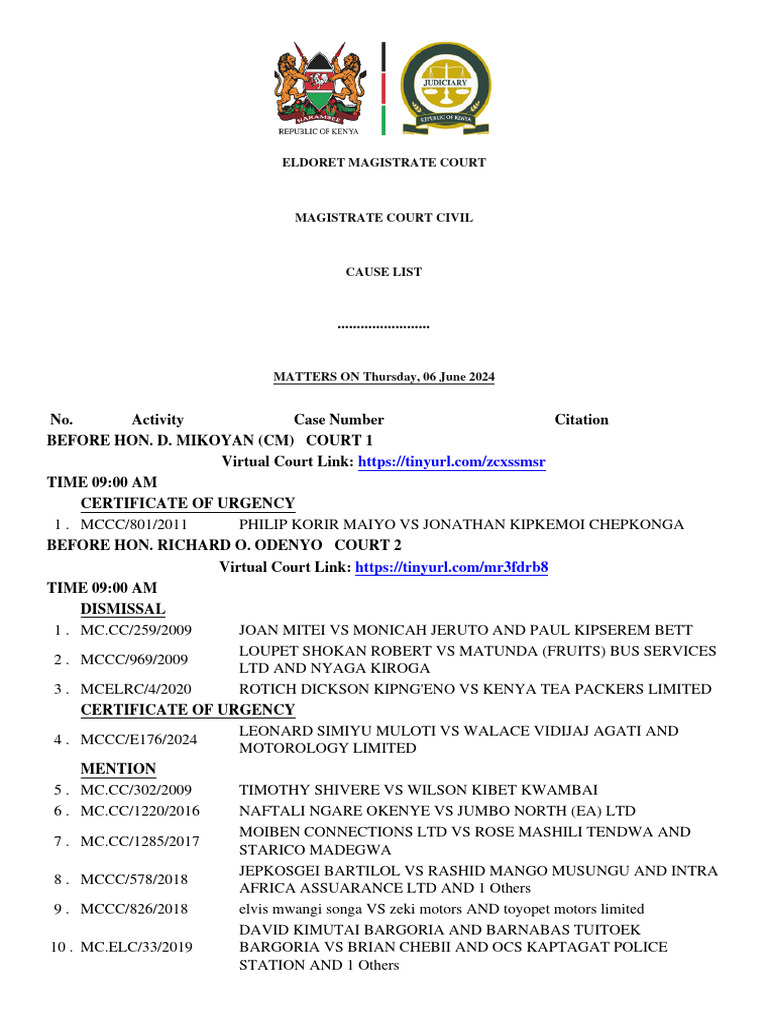 Eldoret Magistrate Court Magistrate Court Civil 2024 06 06 2024 06