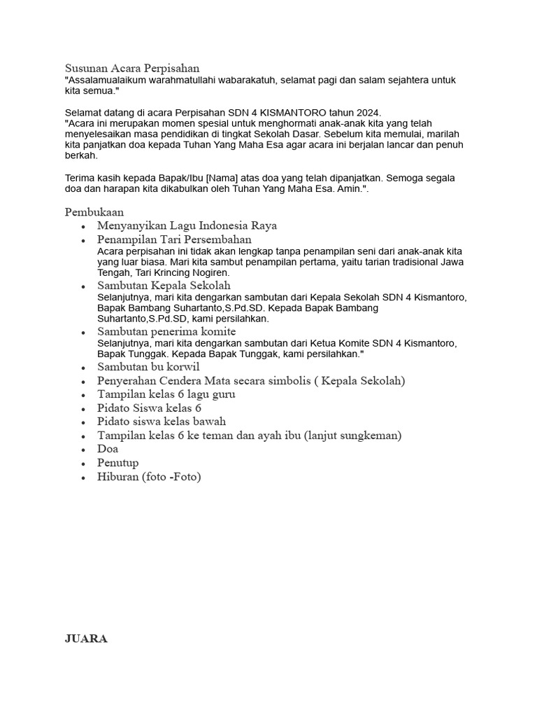 Susunan Acara Perpisahan Kelas 6 Pdf